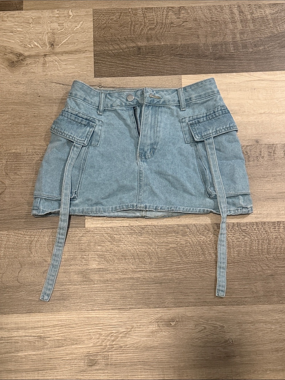 Light Blue Denim Mini Cargo Shorts
